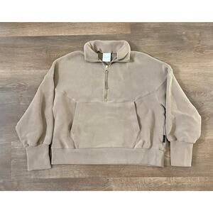 Varley Acadia Half Zip Sweatshirt Taupe Ottoman Rib Kangaroo Pocket Women’s